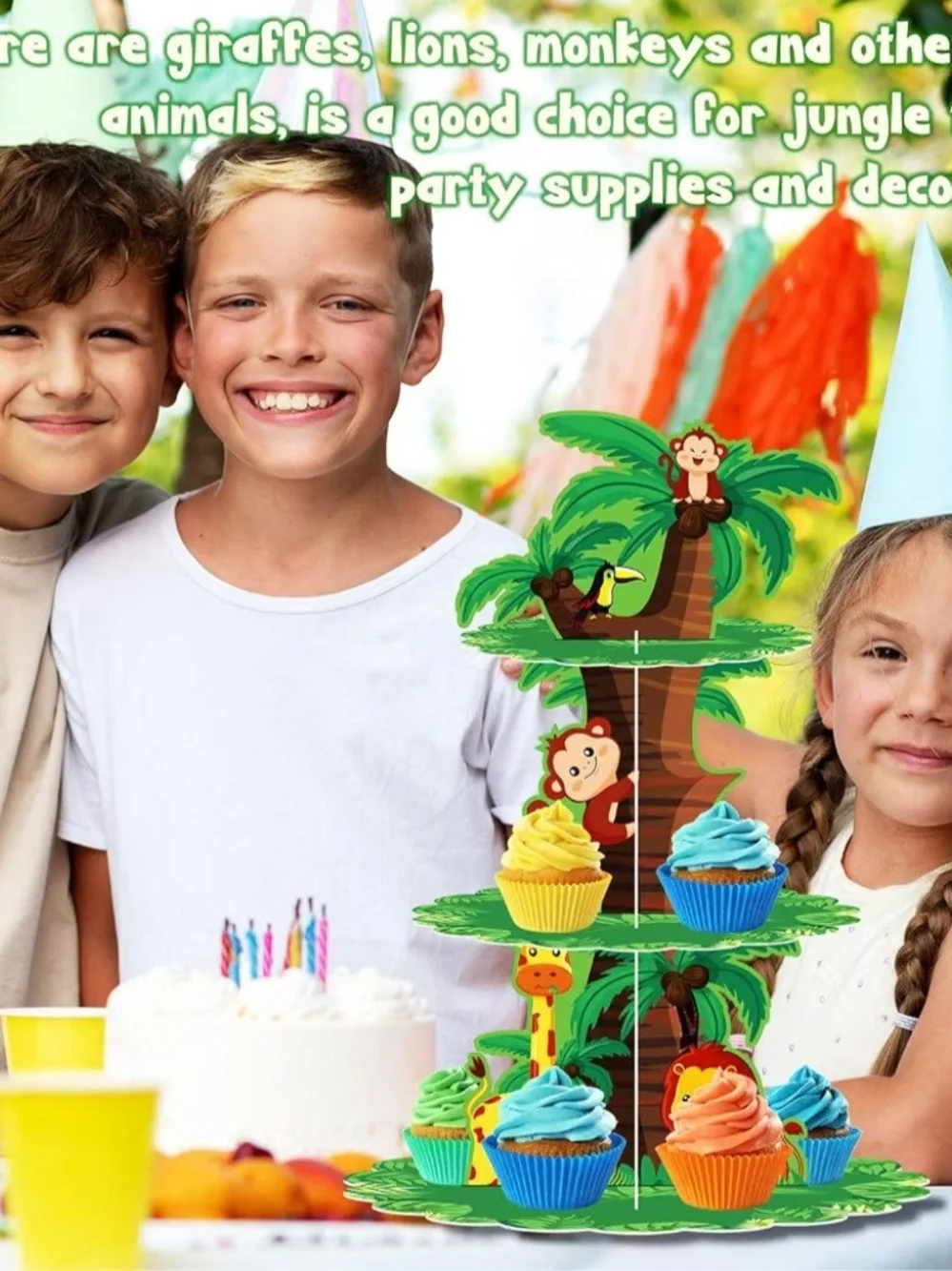 Jungle Safari 3-Tier Kids Cupcake Stand – Green